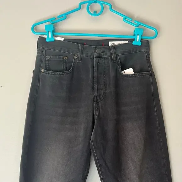 NWT! Zara Straight Leg Dark Gray High Rise Jean Size 4 - Picture 6 of 13
